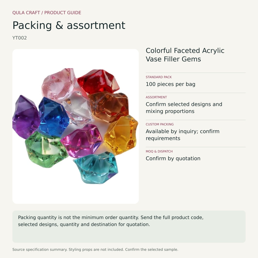 YT002 packing and assortment guide