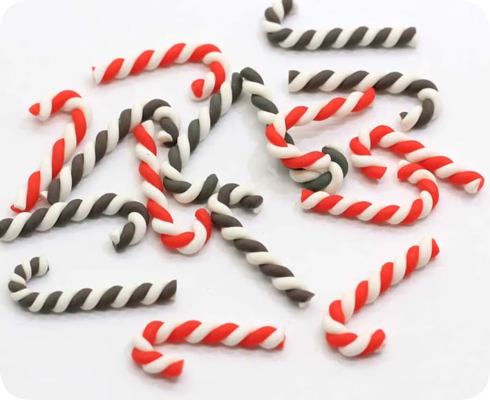 YX162 Wholesale Candy Cane Polymer Clay Cabochons for Christmas Crafts and Miniature Displays
