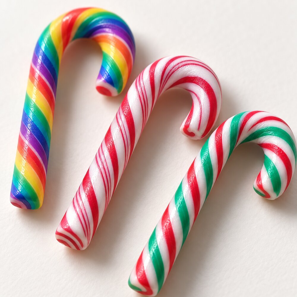 YX163 Wholesale 3D Striped Polymer Clay Candy Canes for Christmas Miniatures and Party Crafts detail view