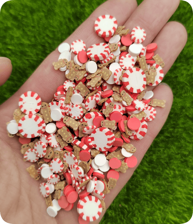 YX3150 Wholesale Christmas Gingerbread, Peppermint Candy and Bow Polymer Clay Slices for Slime and Shakers