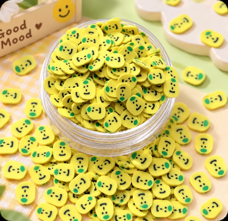 YX3257 Yellow Smiley Face Polymer Clay Slices