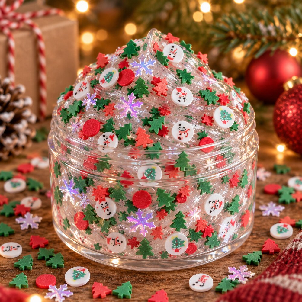 YX4012 Wholesale Red and Green Christmas Polymer Clay Sprinkle Mix for Slime and Snow-Globe Tumblers application scene
