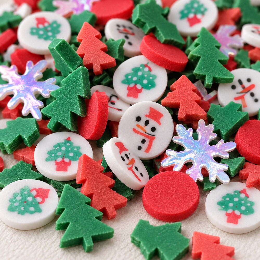 YX4012 Wholesale Red and Green Christmas Polymer Clay Sprinkle Mix for Slime and Snow-Globe Tumblers detail view
