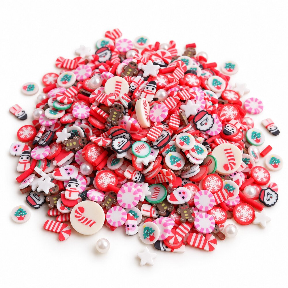 YX4019 Wholesale 3D Christmas Polymer Clay Sprinkles with Snowman, Tree and Candy Cane Designs main product image