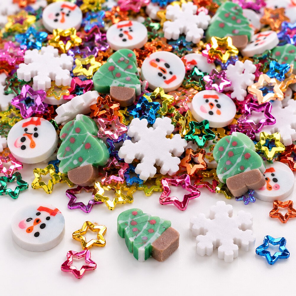 YX4102 Wholesale Christmas Clay Slice Mix with Snowflakes, Stars and Glitter for Slime and Resin Crafts detail view