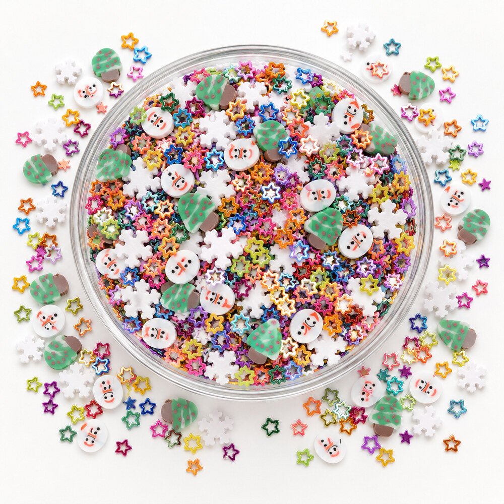 YX4102 Wholesale Christmas Clay Slice Mix with Snowflakes, Stars and Glitter for Slime and Resin Crafts main product image
