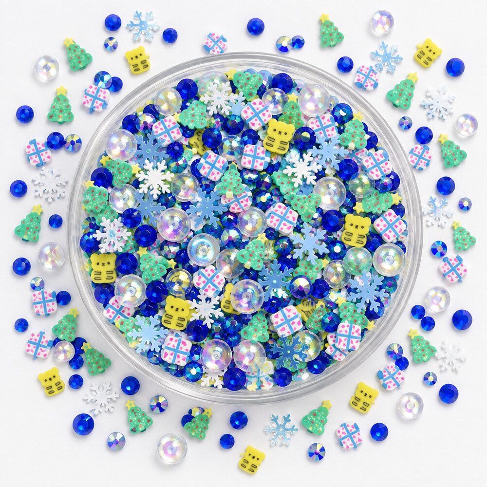 YX4103 Wholesale Christmas Clay Slice Mix with AB Rhinestones, Pearls and Snowflake Tree Designs main product image