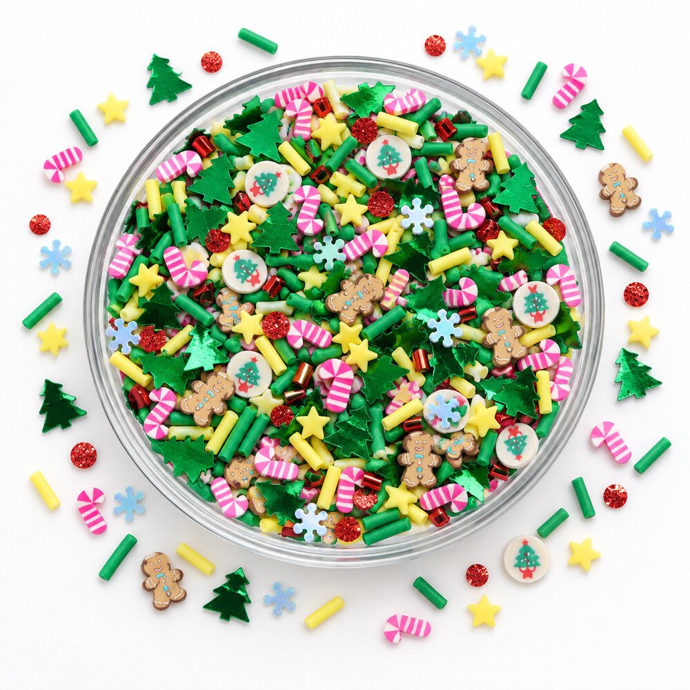 YX4109 Wholesale 500 g Christmas Polymer Clay Slices with Candy Cane, Tree and Gingerbread Designs main product image