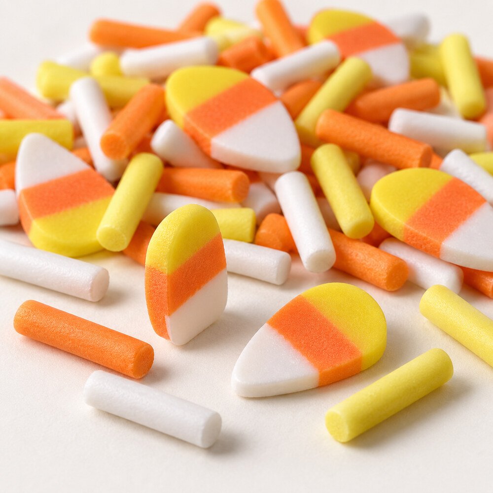 YX421 Wholesale Candy Corn Polymer Clay Slices for Halloween Slime, Nail Art and DIY Craft Sprinkles detail view
