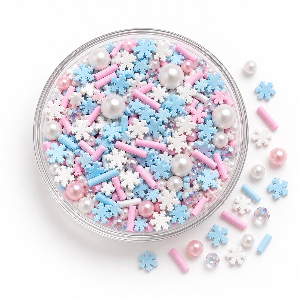 YX660 Wholesale Blue, Pink and White Snowflake Clay Sprinkle Mix with Pearls for Winter Crafts main product image